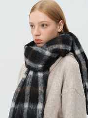 Wool Blend Pink & Brown Plaid Scarf