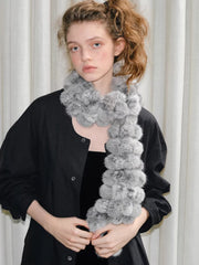 Light Grey Rabbit Fur Pom Pom Scarf