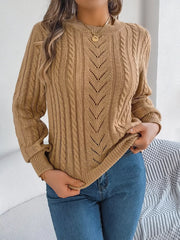 Women's Rust Cable Knit Sweater - TEVQA