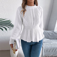 White Cable Knit Peplum Sweater