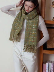 Confetti knit scarf with textured grid pattern and fringed hem - View 11 | TEVQA