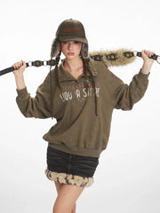Vintage Olive 'Tribeca' Graphic Mock Neck Sweatshirt - TEVQA