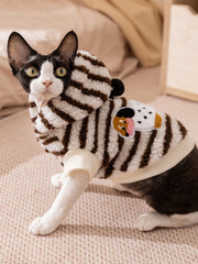 Striped Fleece Pet Hoodie with Leash Ring Blue Red