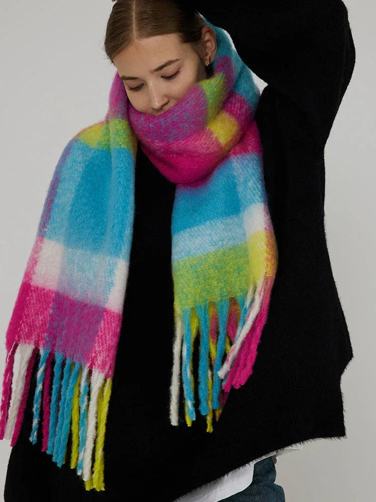 Vibrant Tartan Oversized Scarf - TEVQA