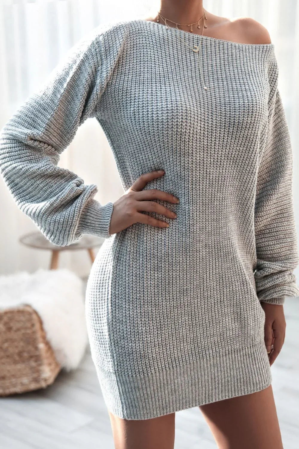 Slouchy Ribbed Knit Sweater Dress - View 15 | TEVQA