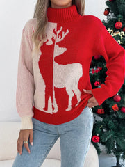 Color block reindeer turtleneck sweater - View 7 | TEVQA