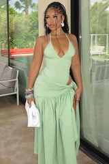 V-Neck Bodysuit Wrap Skirt Set - TEVQA