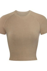 Tan cropped t-shirt with raglan sleeves