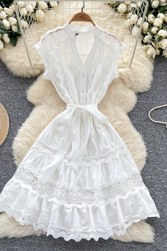 Livia Embroidered Lace Tiered Mini Dress | Dress In Beauty