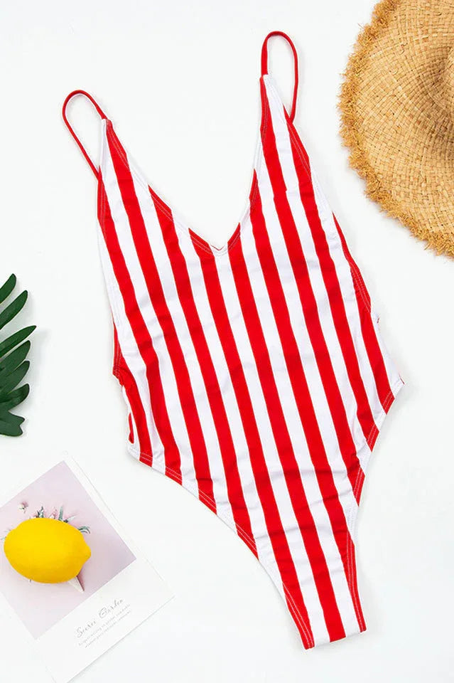 Women's vertical stripe one piece swimsuit - View 18 | TEVQA