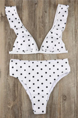High Waist Polka Dot Bikini with Ruffle Trim - View 10 | TEVQA