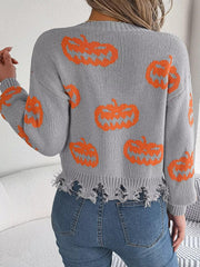 Distressed Pumpkin Knit Sweater - View 12 | TEVQA