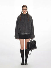 Grunge Fuzzy Fake Two-Piece Hooded Jacket - TEVQA