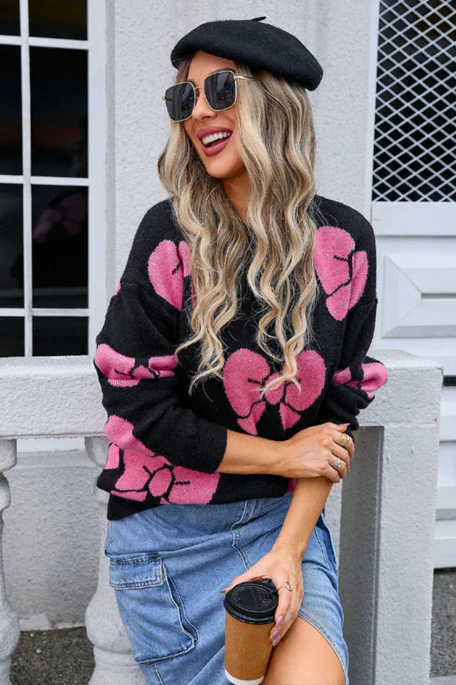 Pink bow knit sweater - View 11 | TEVQA