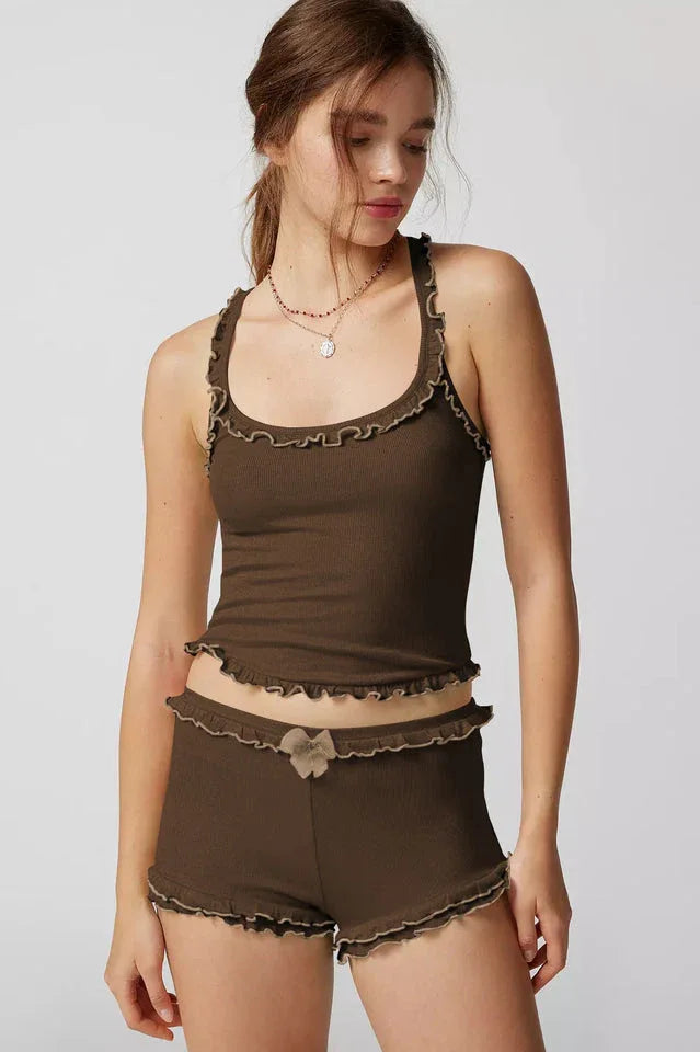 Ribbed knit corset top and shorts set - View 7 | TEVQA