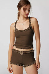 Ribbed knit corset top and shorts set - View 7 | TEVQA