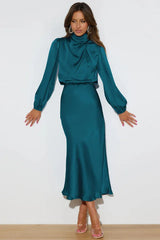 High Neck Satin Midi Dress - View 7 | TEVQA