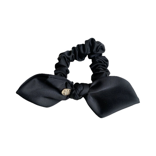 Elegant Satin Bow Hair Tie with Gold-Tone Charm