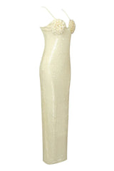 Lorelei Brown Sequin Maxi Dress with Floral Detail - View 31 | TEVQA