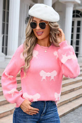 Red Bow Pattern Knit Sweater - View 6 | TEVQA