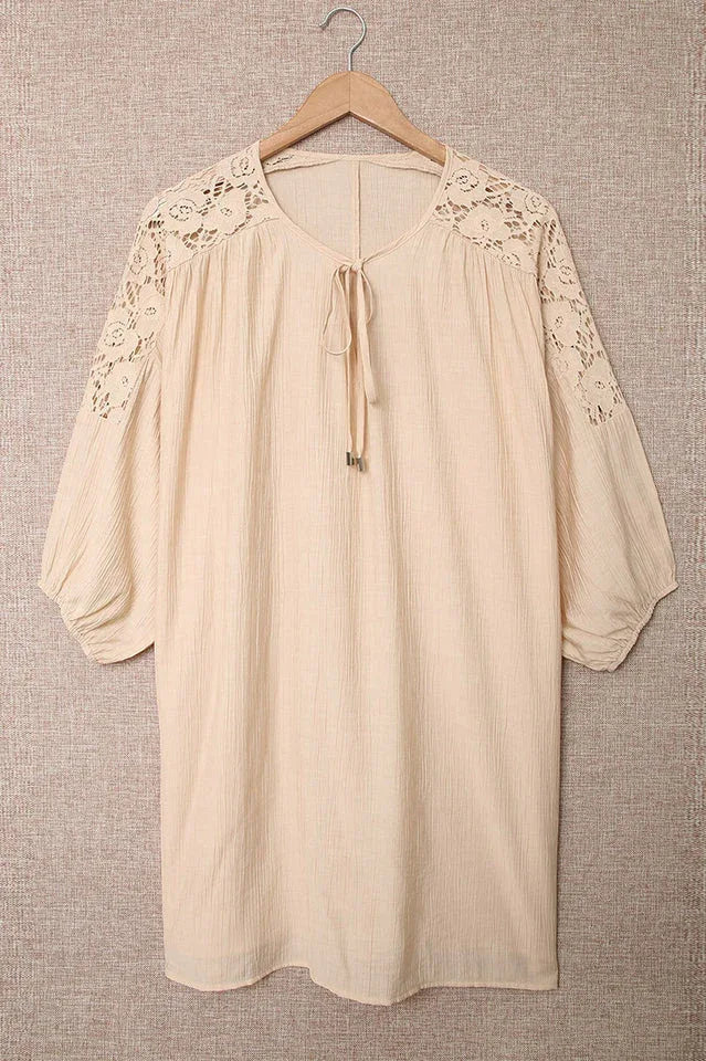 Lace Trim Three-Quarter Sleeve Cover-Up - View 15 | TEVQA