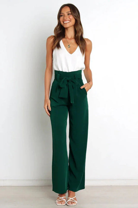 High Waist Belted Straight Leg Pants - TEVQA
