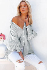 Lavender Striped Smocked Cuff Boyfriend Shirt - View 6 | TEVQA