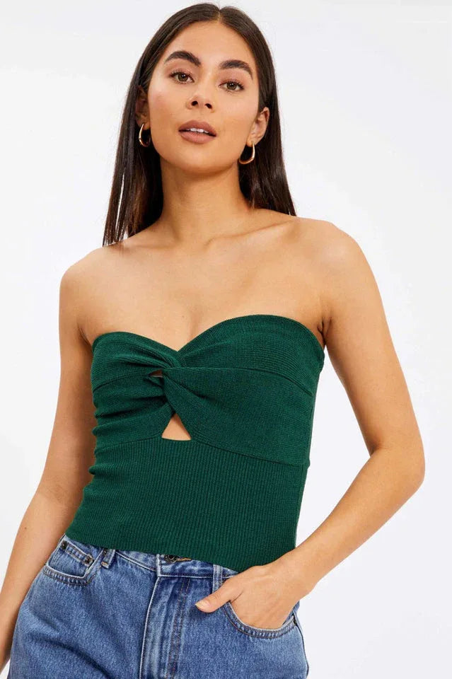Merlaine Strapless Knotted Knit Crop Top - View 21 | TEVQA