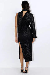 One-shoulder sequin midi dress - View 26 | TEVQA