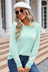 Cream floral knit pullover sweater - View 9 | TEVQA