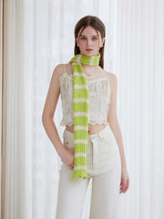 Extra Long Striped Ruffle Skinny Scarf - TEVQA