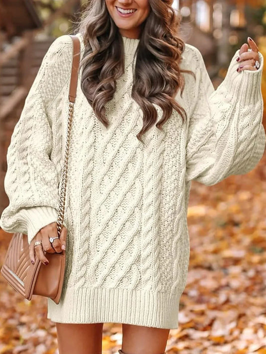 Chunky Cable Knit Tunic Sweater - TEVQA