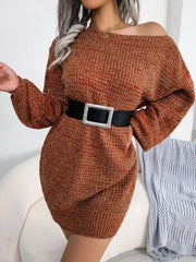 Green Marled Off-Shoulder Sweater Dress - View 13 | TEVQA