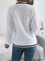 Cable Knit V-Neck Sweater - View 14 | TEVQA