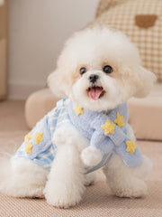 Blue Striped Starry Fleece Dog Vest with Scarf
