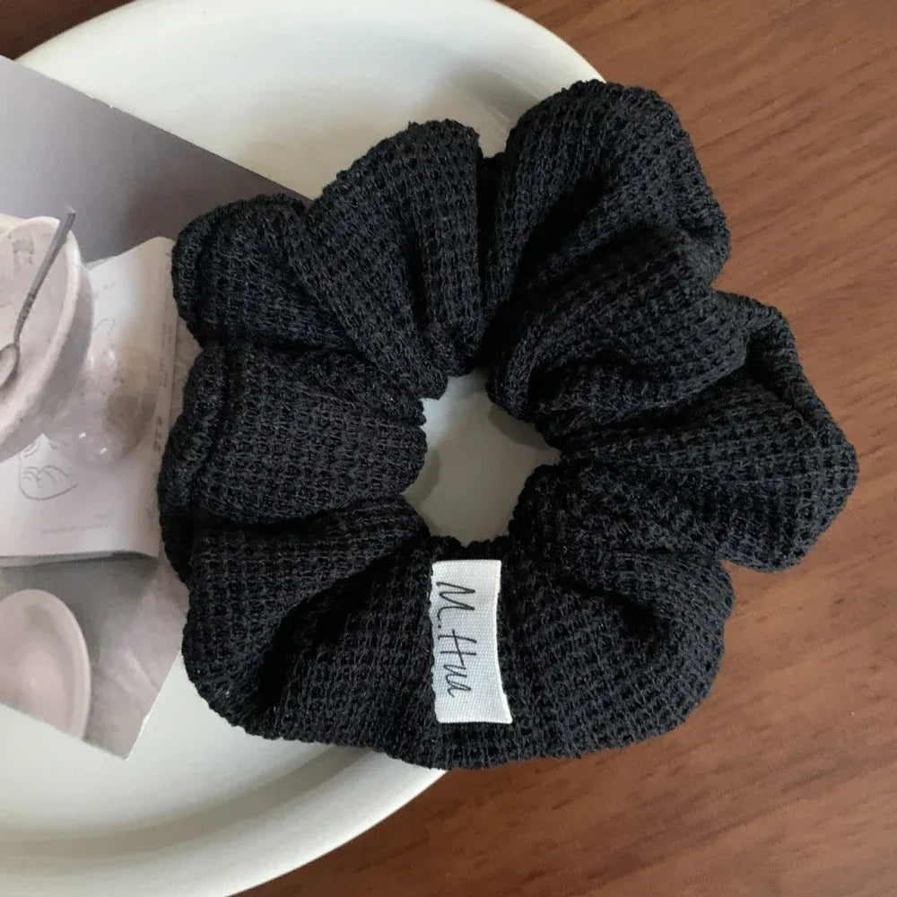 Oversized waffle knit scrunchie in various neutral colors - View 9 | TEVQA