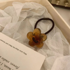 Retro Acetate Flower Charm Hair Tie - 1.25 Inch