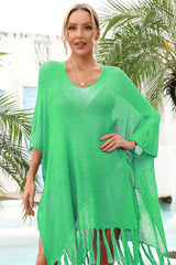 Fringe Trim Dolman Sleeve Openwork Cover Up | Dress In Beauty