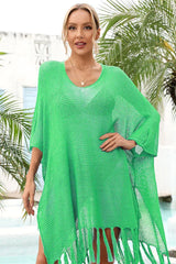 Openwork knit beach cover up with fringe hem - View 24 | TEVQA