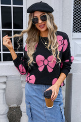 Bow Round Neck Dropped Shoulder Sweater | Dress In Beauty