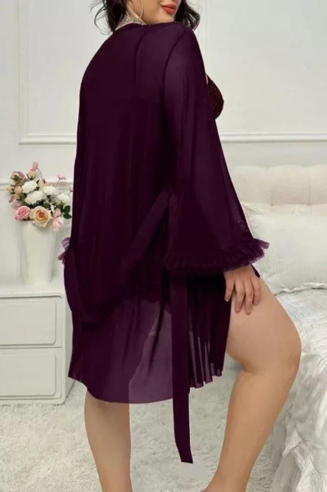 Plus-size babydoll nightgown with a matching sheer robe, back view