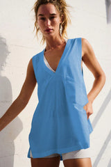 Relaxed V-neck tunic tank top - View 30 | TEVQA