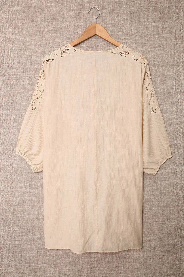 Lace Trim Three-Quarter Sleeve Cover-Up - View 16 | TEVQA