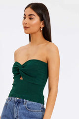 Merlaine Strapless Knotted Knit Crop Top - View 22 | TEVQA