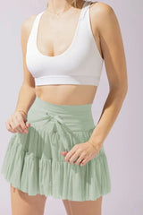 Pirouette Skort with Ruffled Tulle and Drawstring Waist - View 32 | TEVQA