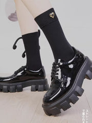 3D Rope Bow Black Socks Heart Charm Dark Academia