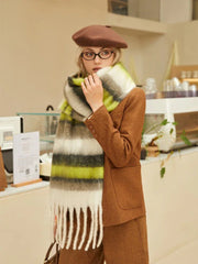 Oversized knit scarf with block stripes and fringe - View 21 | TEVQA