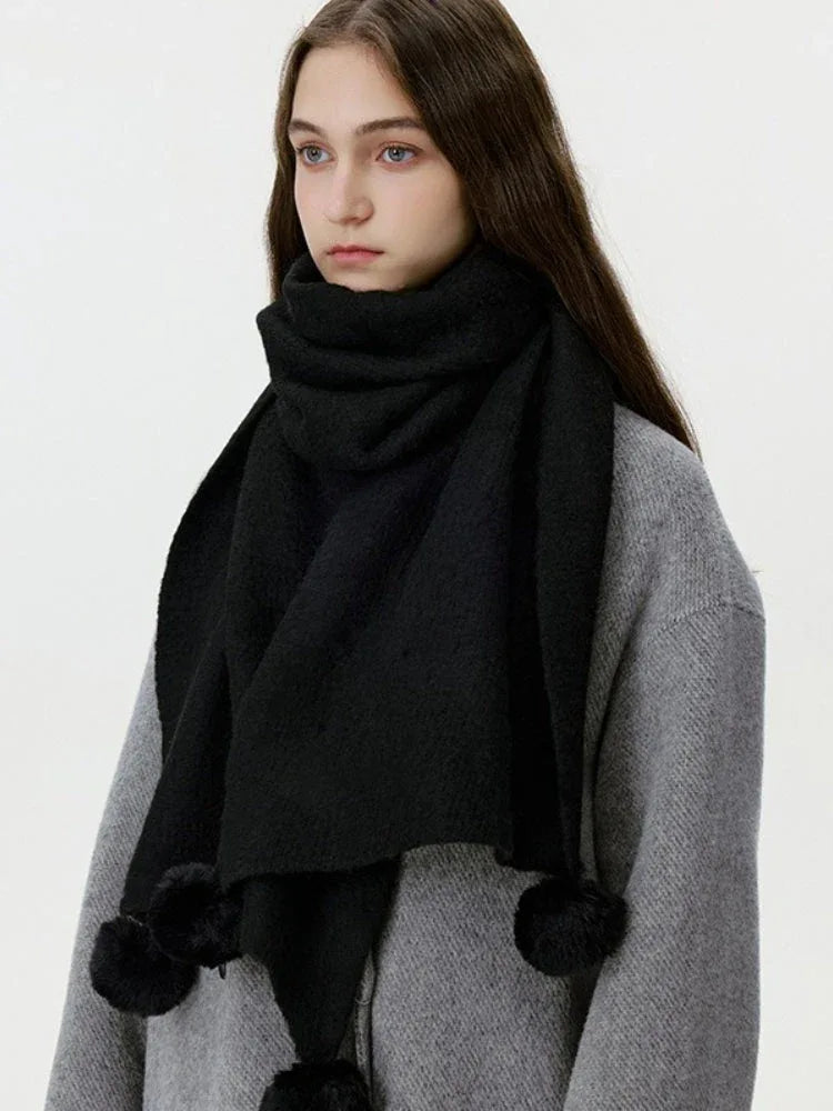 Festive knit scarf with pompom embellishments - View 6 | TEVQA