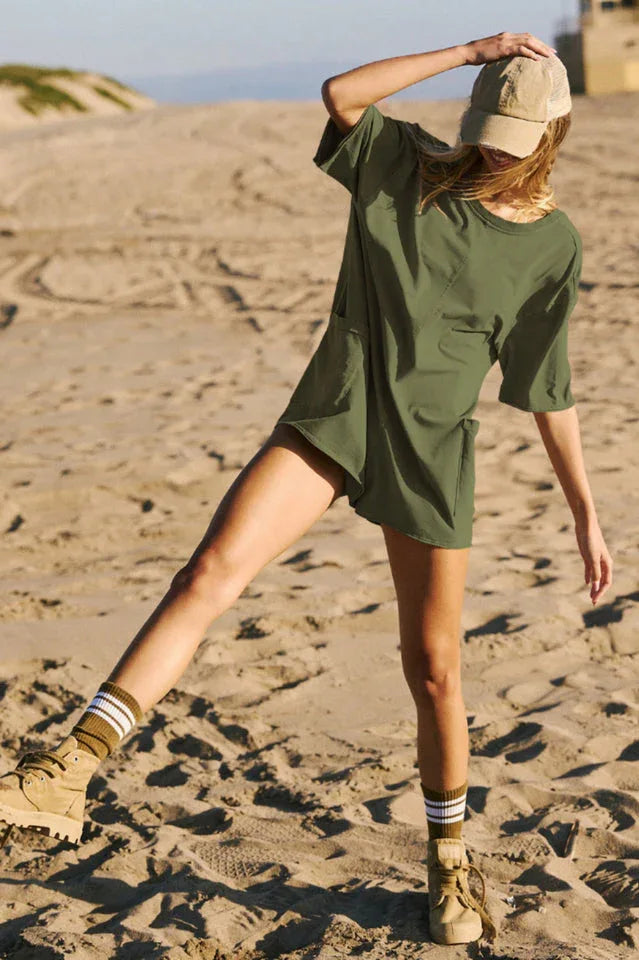 Oversized Crew Neck Romper with Open Back - View 38 | TEVQA