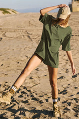 Oversized Crew Neck Romper with Open Back - View 38 | TEVQA
